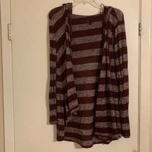 🌟3/$9🌟 Maroon and white striped cardigan w/hood